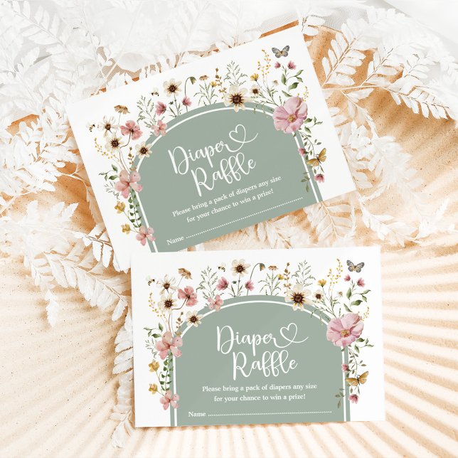Tarjeta De Recepción Sage Green Boho Wildflower Meadow Diaper Raffle (Subido por el creador)