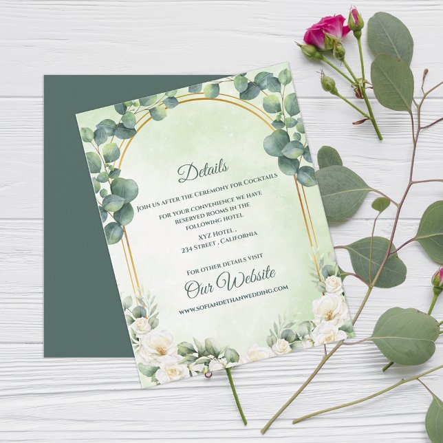 Tarjeta De Recepción Sage Green Botanical Eucalyptus Wedding Details (Sage Green Botanical Eucalyptus Wedding Details Enclosure Card)
