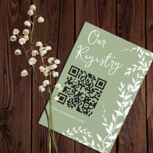 Tarjeta De Recepción Sage Green Botanical Leaves Bridal Shower Registry (Subido por el creador)