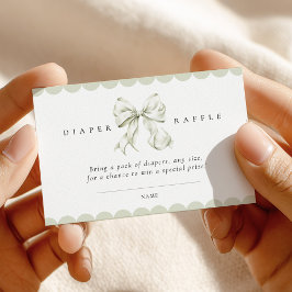 Tarjeta De Recepción Sage Green Bow Baby Shower Diaper Raffle Card