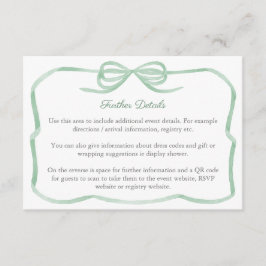 Tarjeta De Recepción Sage Green Bow Brillante Shower Detalles Código QR