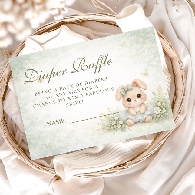 Tarjeta De Recepción Sage Green Bunny Floral Diapper Raffle (Subido por el creador)