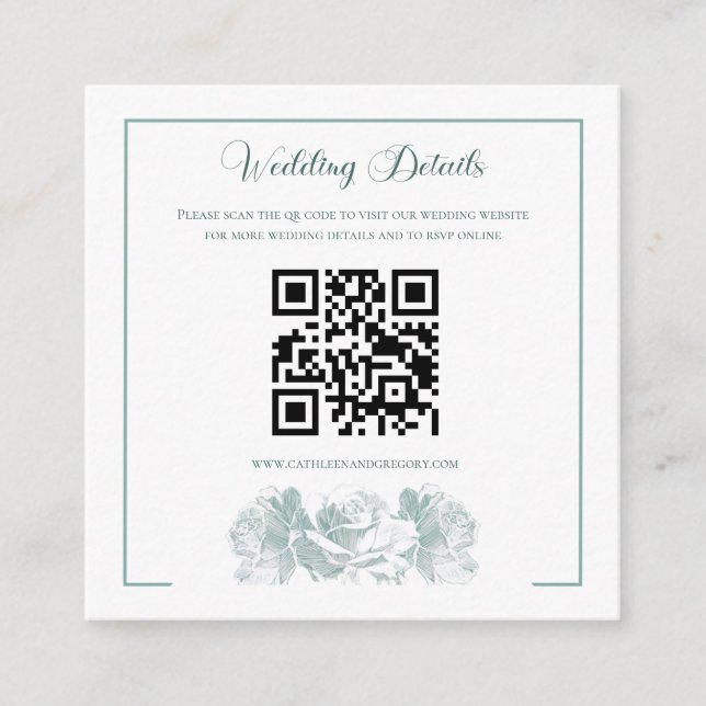 Tarjeta De Recepción Sage Green Calligraphy QR Code Wedding (Anverso)