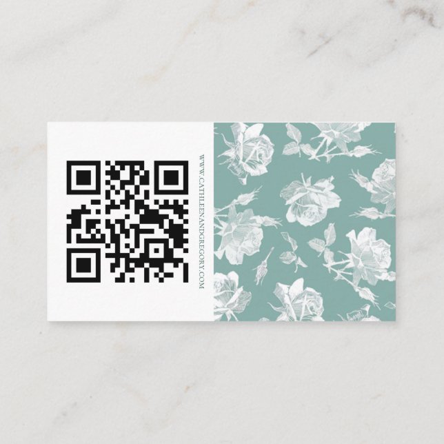 Tarjeta De Recepción Sage Green Calligraphy Script QR Info Wedding (Reverso)