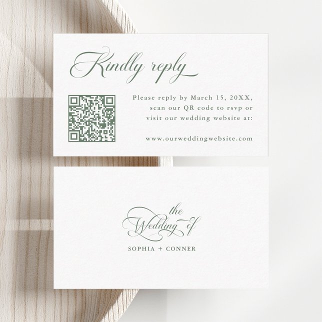 Tarjeta De Recepción Sage Green Delicate Elegant Wedding RSVP (Front & Back)