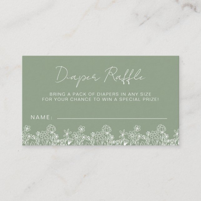 Tarjeta De Recepción Sage Green Diaper Raffle Wildflower Baby Shower (Anverso)