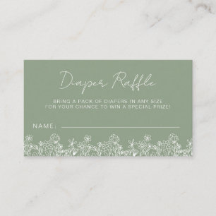Tarjeta De Recepción Sage Green Diaper Raffle Wildflower Baby Shower
