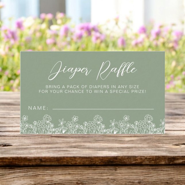 Tarjeta De Recepción Sage Green Diaper Raffle Wildflower Baby Shower (Subido por el creador)