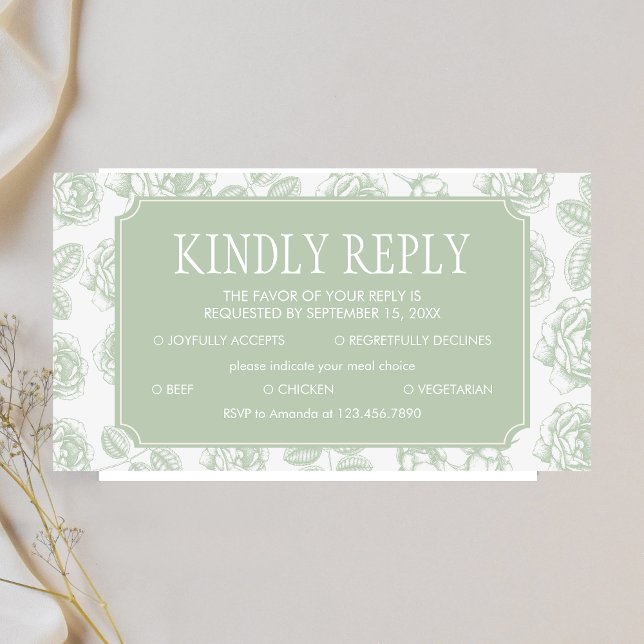 Tarjeta De Recepción Sage Green Elegant Chinoiserie Wedding RSVP (Sage Green Vintage Elegant Wedding RSVP Card)