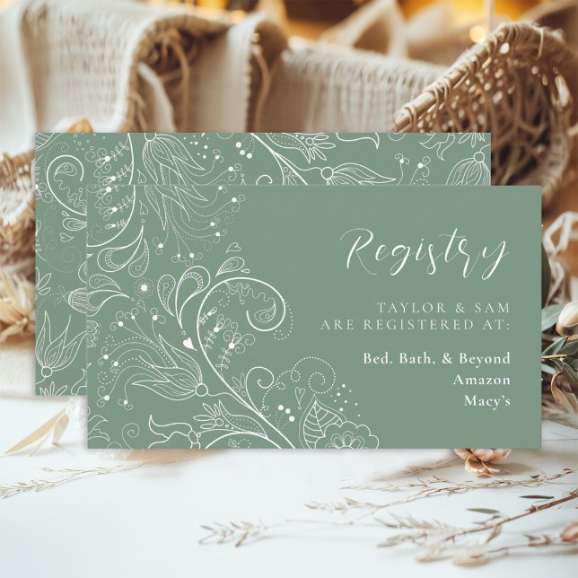 Tarjeta De Recepción Sage Green Elegant Floral Boda Registry (Subido por el creador)