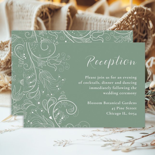 Tarjeta De Recepción Sage Green Elegant Floral Wedding (Subido por el creador)