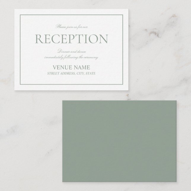 Tarjeta De Recepción Sage Green Elegant Script Acogida (Anverso / Reverso)