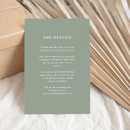 Tarjeta De Recepción Sage Green Elegant Text | Detalles del invitado de