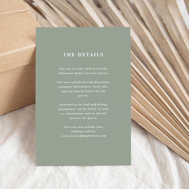 Tarjeta De Recepción Sage Green Elegant Text | Detalles del invitado de (Subido por el creador)