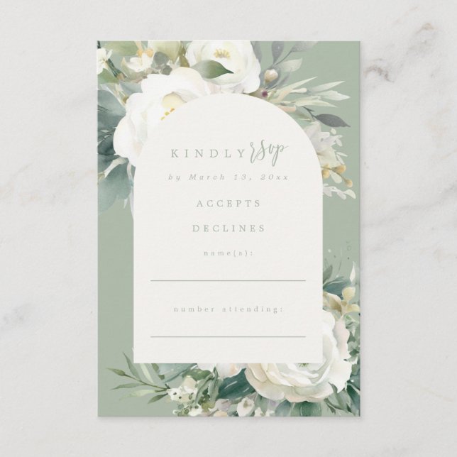 Tarjeta De Recepción Sage Green Eucalyptus Floral Wedding RSVP (Anverso)