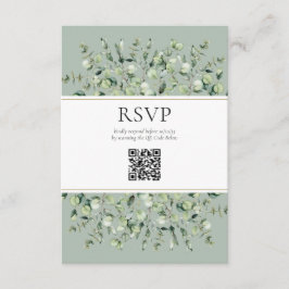 Tarjeta De Recepción Sage Green Eucalyptus QR Boda de código RSVP