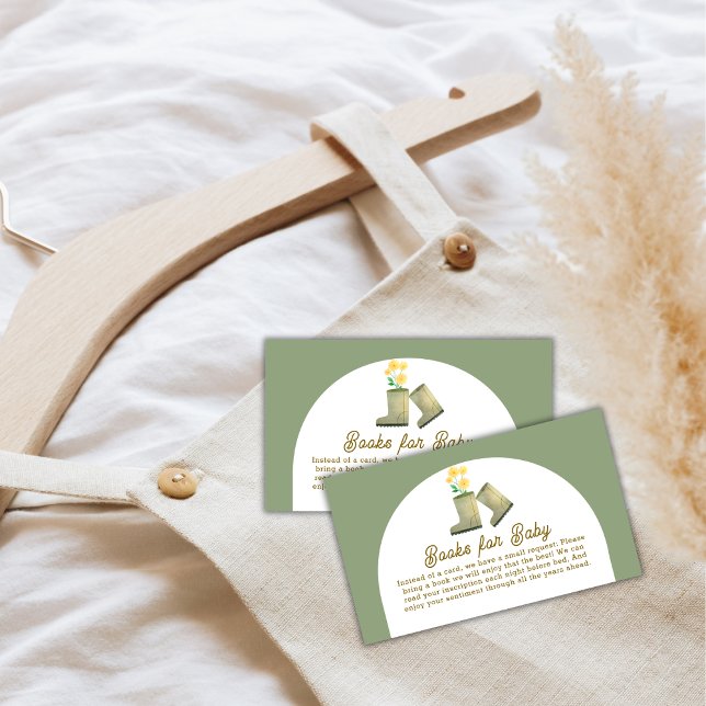 Tarjeta De Recepción Sage Green Floral Boots Boots Para Baby Shower (Sage Green Floral Boots Books For Baby Shower Enclosure Card)