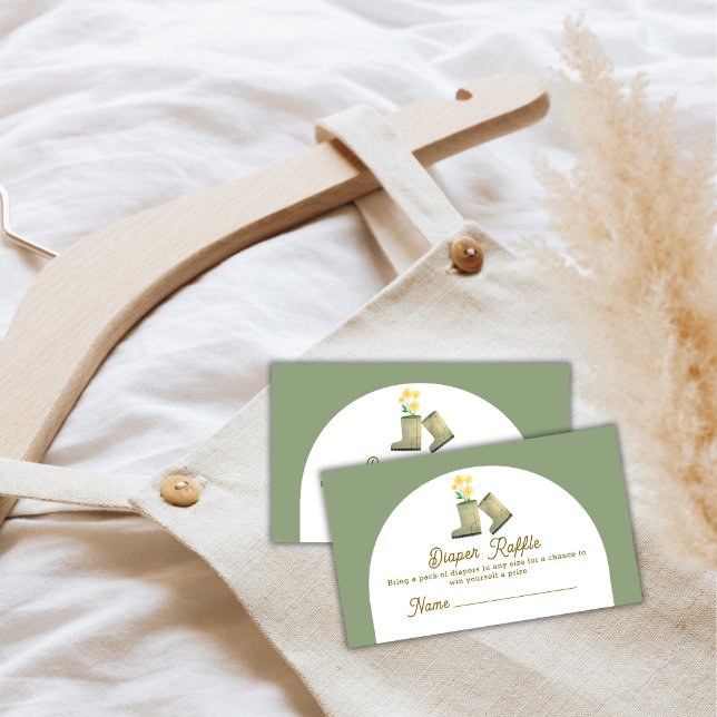 Tarjeta De Recepción Sage Green Floral Boots Diaper Raffle Baby Shower (Sage Green Floral Boots Diaper Raffle Baby Shower Enclosure Card)