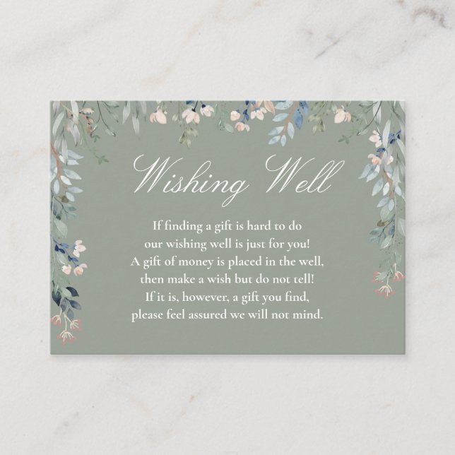 Tarjeta De Recepción Sage Green Floral Cascade Wire Well Boda (Anverso)