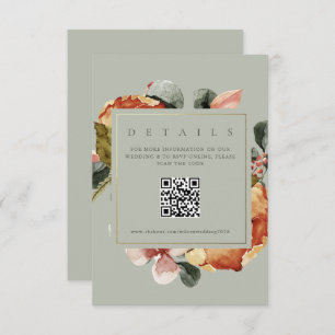 Tarjeta De Recepción Sage Green Floral Garden QR Boda Website