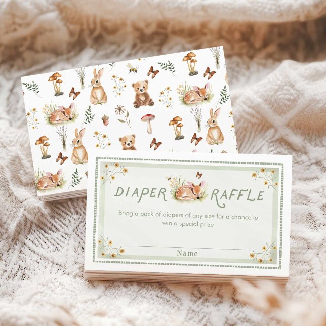 Tarjeta De Recepción Sage Green Forest Baby Shower Diaper Raffle Ticket (Diaper Raffle Sage Green Woodland Ticket
)