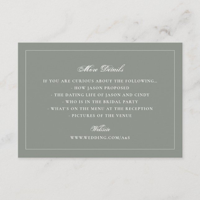 Tarjeta De Recepción Sage Green Framed Elegant Monograma Boda (Anverso)