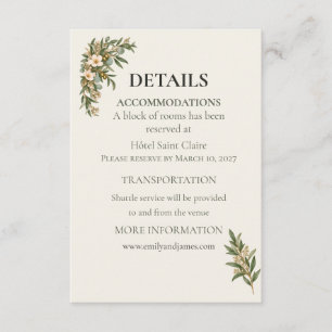 Tarjeta De Recepción Sage Green French Botanical Wedding Details Card