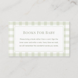 Tarjeta De Recepción Sage Green Gingham Baby Shower Books Para El Bebé
