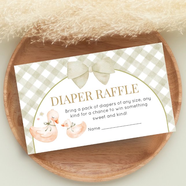 Tarjeta De Recepción Sage Green Gingham Goose Shower Diaper Raffle (Silly Goose Baby Shower Diaper Raffle)