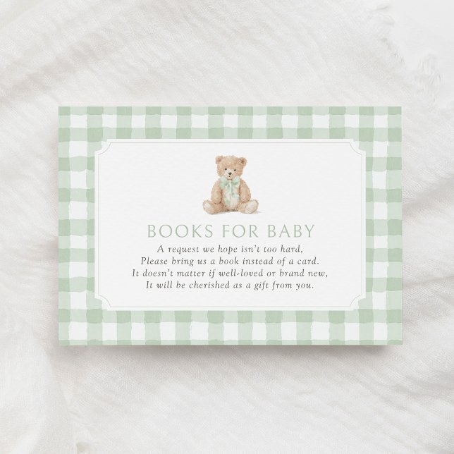 Tarjeta De Recepción Sage Green Gingham Teddy Bear Books for Baby (Subido por el creador)