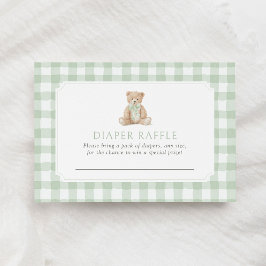Tarjeta De Recepción Sage Green Gingham Teddy Bear Diaper Raffle Ticket