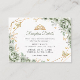 Tarjeta De Recepción Sage Green Gold Floral Quinceanera  Details