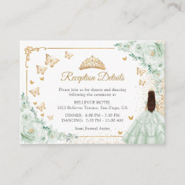 Tarjeta De Recepción Sage Green Gold Quinceanera Reception Details