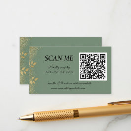 Tarjeta De Recepción Sage Green Gold Wedding QR Code RSVP