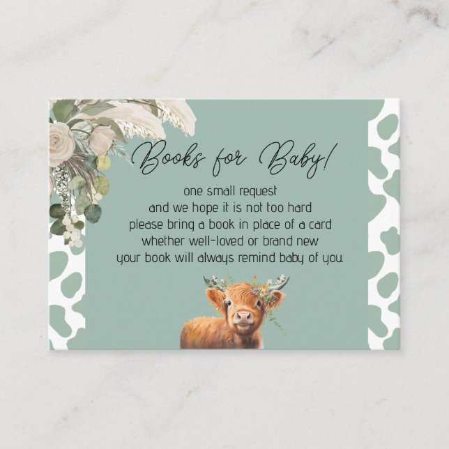 Tarjeta De Recepción Sage Green Holy Cow Books para Baby Shower (Anverso)