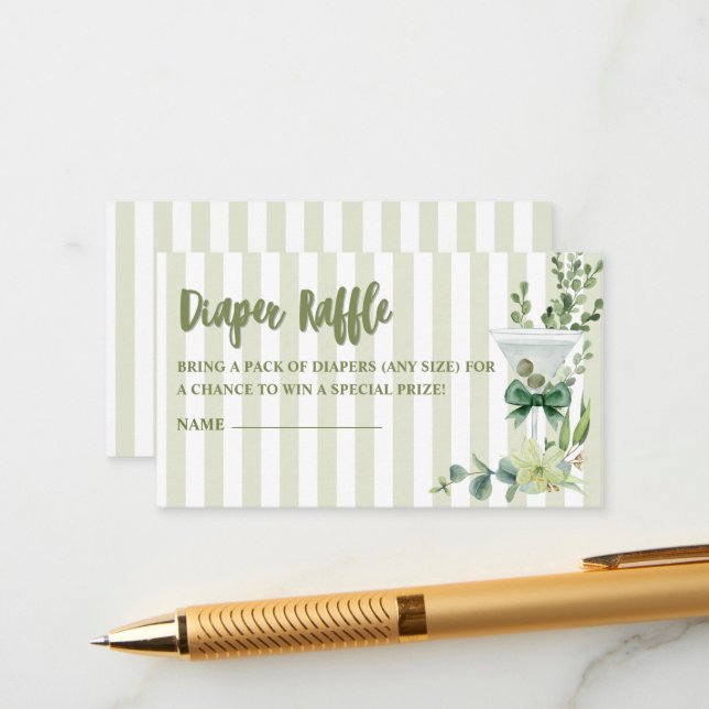 Tarjeta De Recepción Sage green martini Baby Shower Diaper Raffle (Anverso/Reverso In Situ)