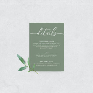 Tarjeta De Recepción Sage Green Modern Elegant Wedding Details
