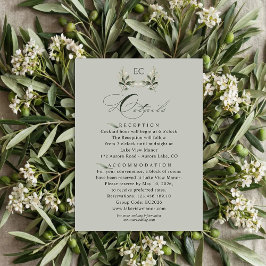 Tarjeta De Recepción Sage Green Olive Branch Monogram Wedding Details 