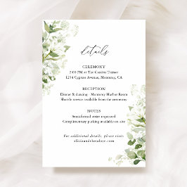 Tarjeta De Recepción Sage Green Organic Greenery Wedding Details, Info