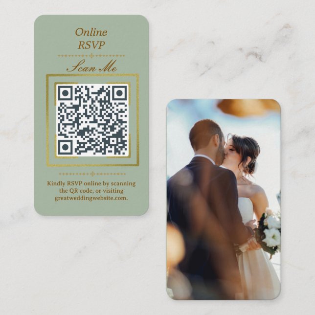 Tarjeta De Recepción Sage Green | Photo Online RSVP QR Code Wedding  (Anverso / Reverso)