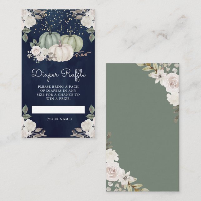 Tarjeta De Recepción Sage Green Pumpkin Floral Fall Naval Diaper Raffle (Anverso / Reverso)