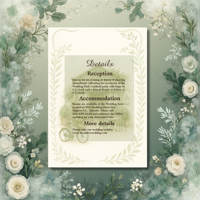 Tarjeta De Recepción sage green romántico boda café al aire libre (Subido por el creador)