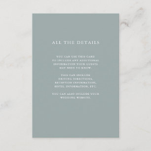 Tarjeta De Recepción Sage Green simple   Detalles del invitado del Boda
