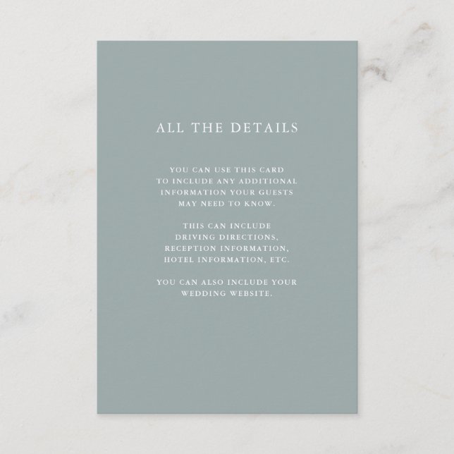 Tarjeta De Recepción Sage Green simple | Detalles del invitado del Boda (Anverso)