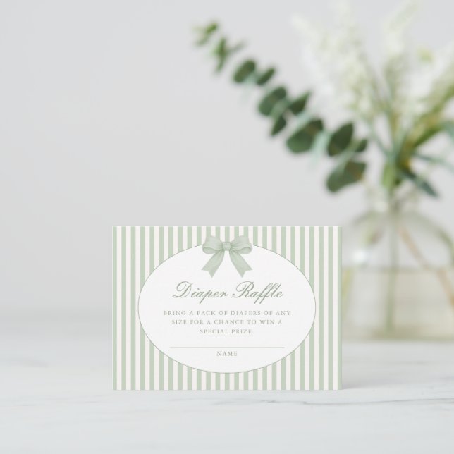 Tarjeta De Recepción Sage Green Striped Baby Shower Enclosure Card (Anverso de pie)