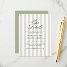 Tarjeta De Recepción Sage Green Striped Wedding Details Card