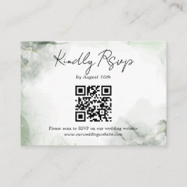 Tarjeta De Recepción Sage Green Watercolor Script Boda QR Code Rsvp