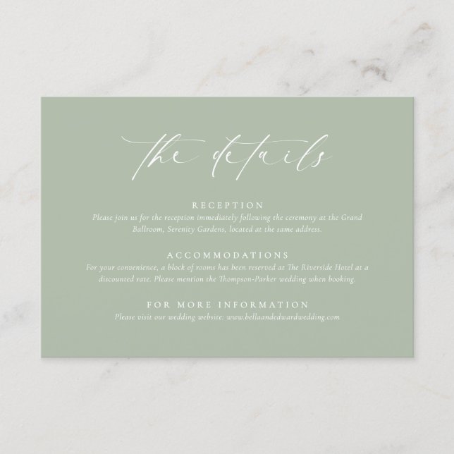 Tarjeta De Recepción Sage Green Wedding Enclosure Card (Anverso)