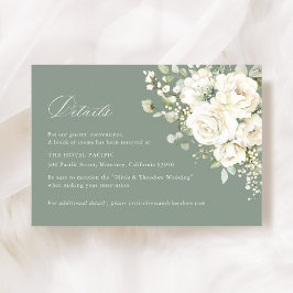 Tarjeta De Recepción Sage Green White Floral Wedding Accommodation