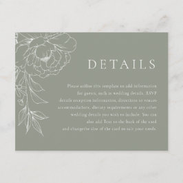 Tarjeta De Recepción Sage Green White Line Art Floral Wedding Details